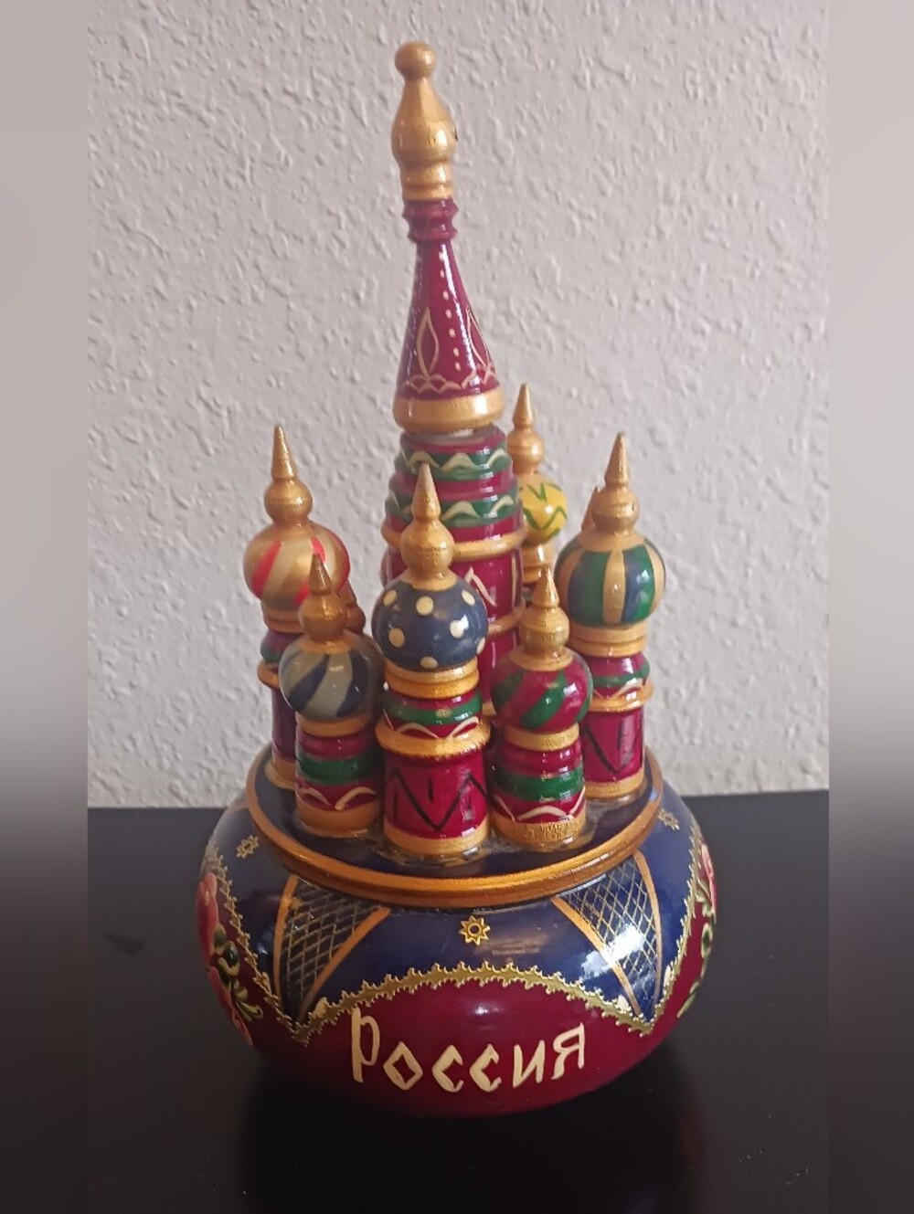 Vintage St. Basil Russia Cathedral Wooden Hand Painted Music Box **Works**